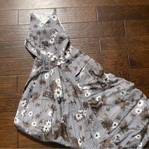 Lela Rose White and Brown Floral Gingham Maxi Dress
